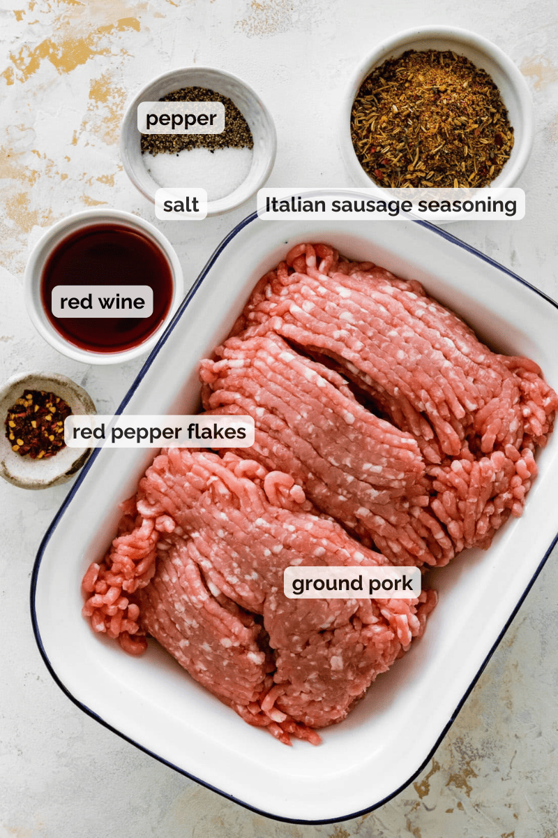Recipe ingredients for homemade Italian sausage recipe.