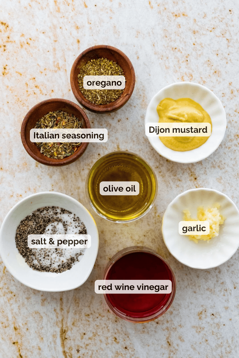 Recipe ingredients for homemade zest Italian dressing recipe.