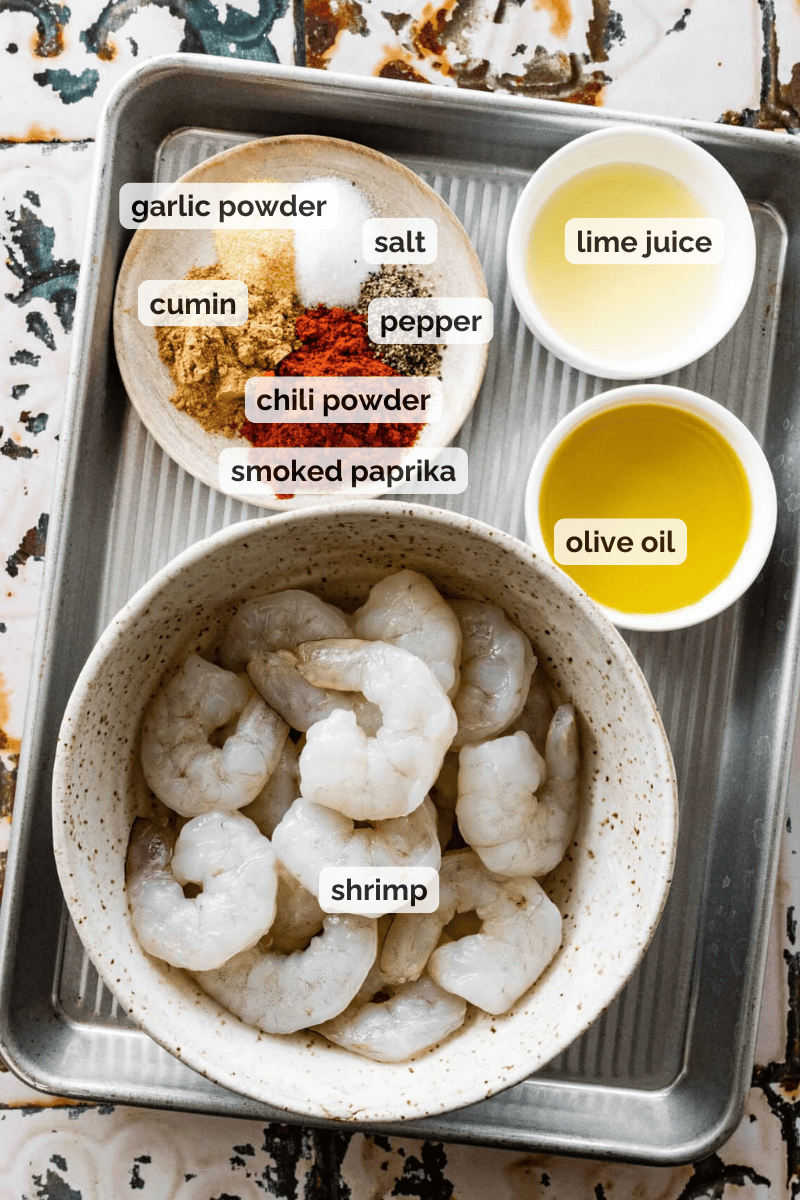 Recipe ingredients for shrimp tacos with cilantro lime slaw recipe.