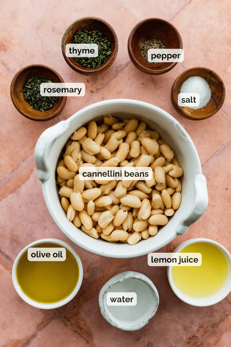 Recipe ingredients for white bean dip recipe.