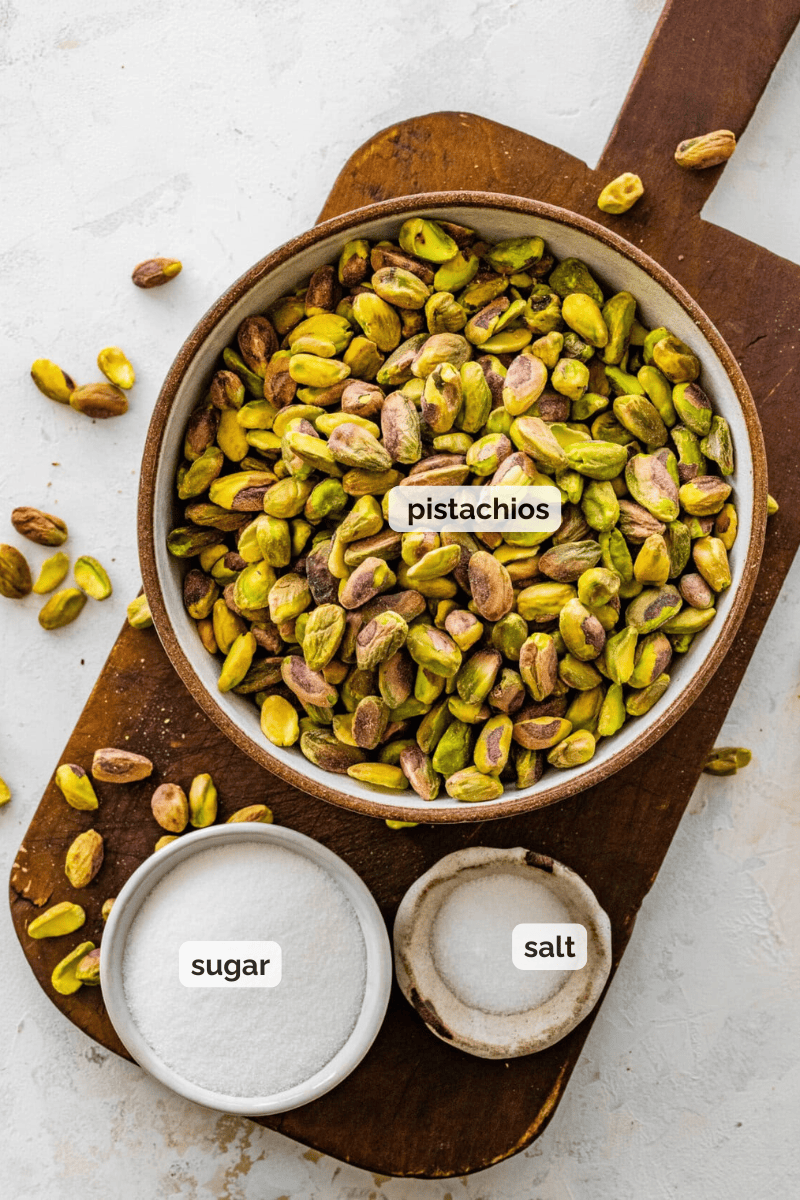 Recipe ingredients for homemade pistachio butter recipe.