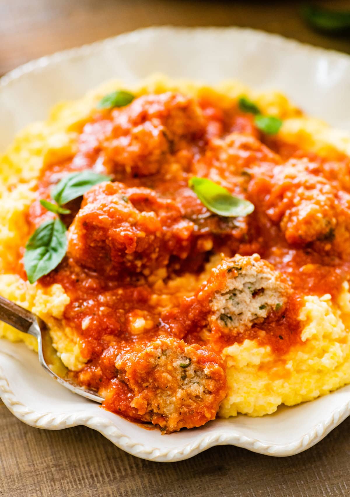Italian ricotta meatballs with polenta.