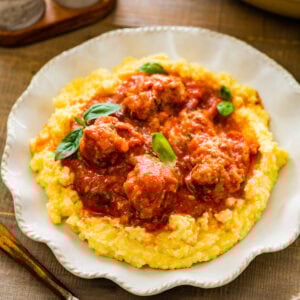Italian ricotta meatballs with polenta.