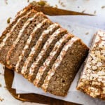 sourdough rye bread recipe after baking it on cooling rack. Slices taken out of the bread.