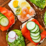 smørrebrød (danish open-faced sandwiches with sourdough danish rye bread). Assorted flavors.