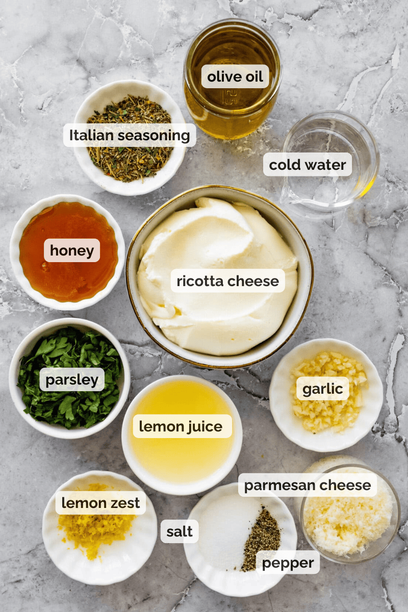 Recipe ingredients for creamy Italian dressing recipe.