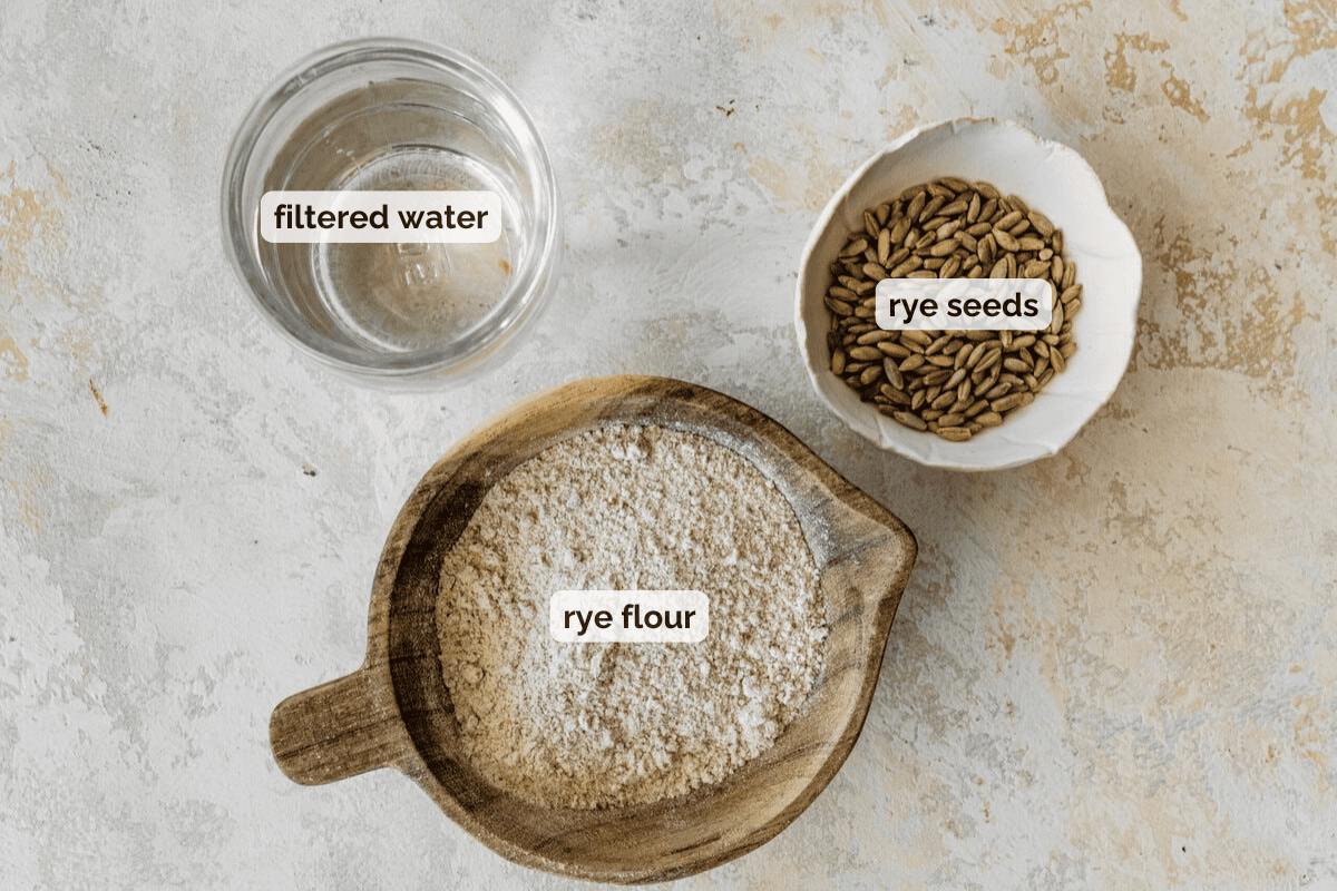 Recipe ingredients for Rye sourdough starter recipe.