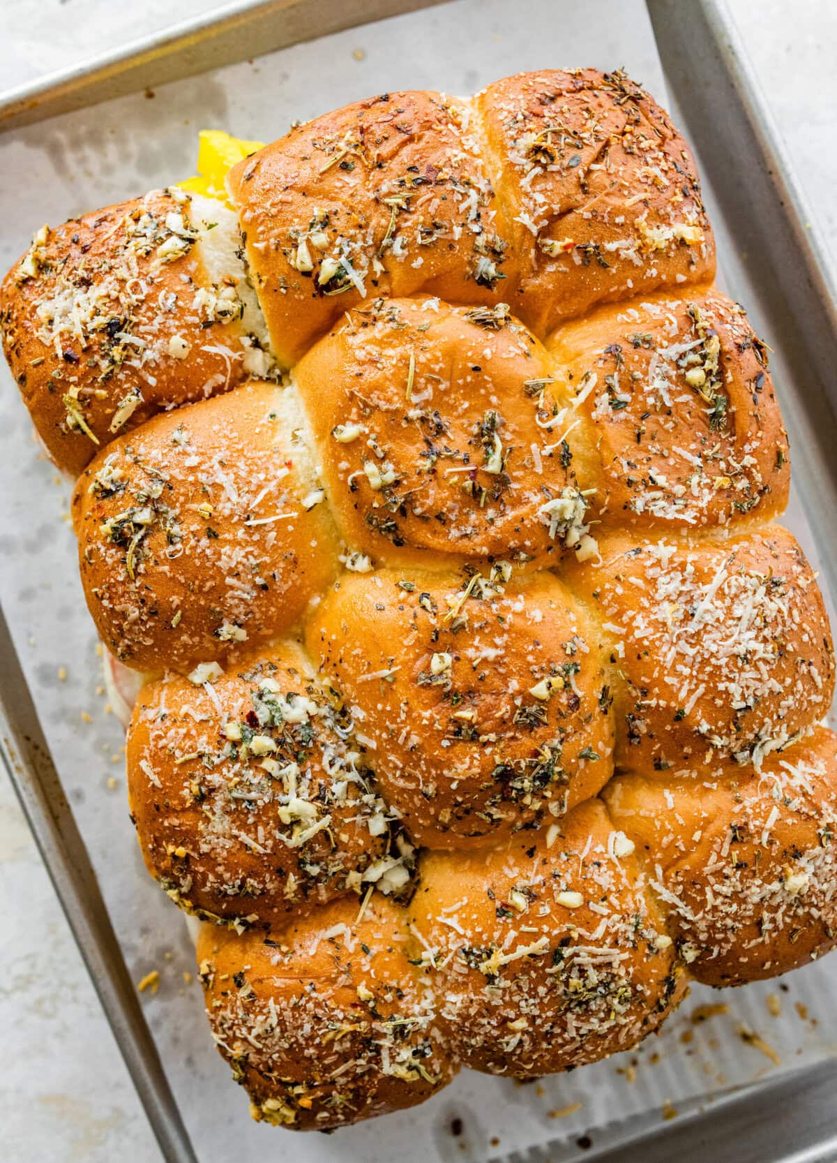 Italian sliders ready to bake in the oven.