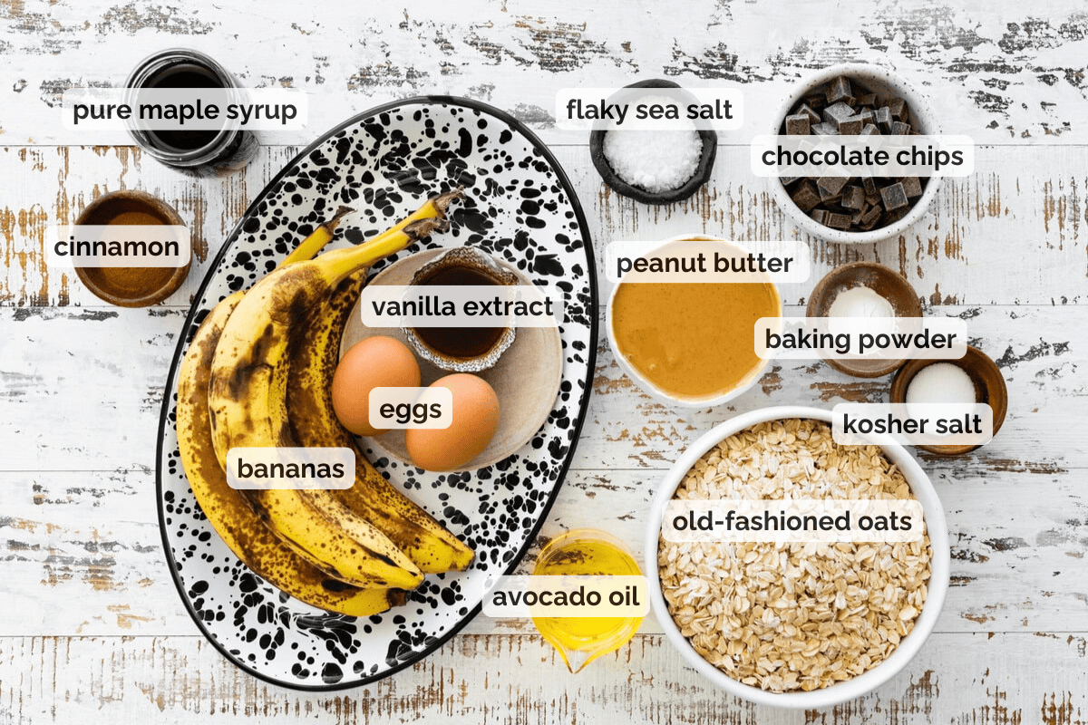 Recipe ingredients for banana oatmeal bars recipe.