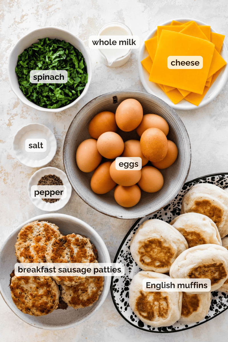 Recipe ingredients for freezer breakfast sandwiches recipe.