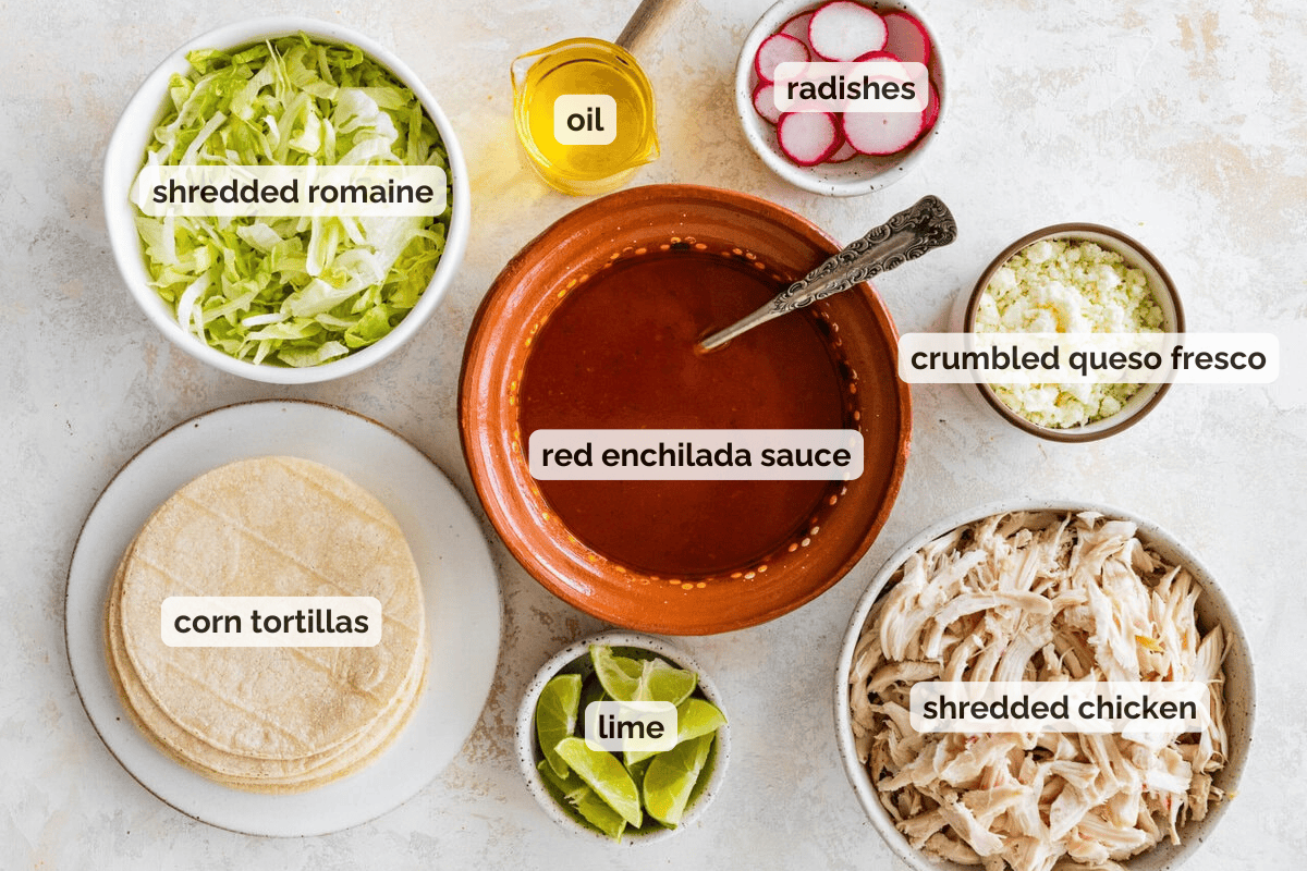 Recipe ingredients for enchiladas Rojas recipe.