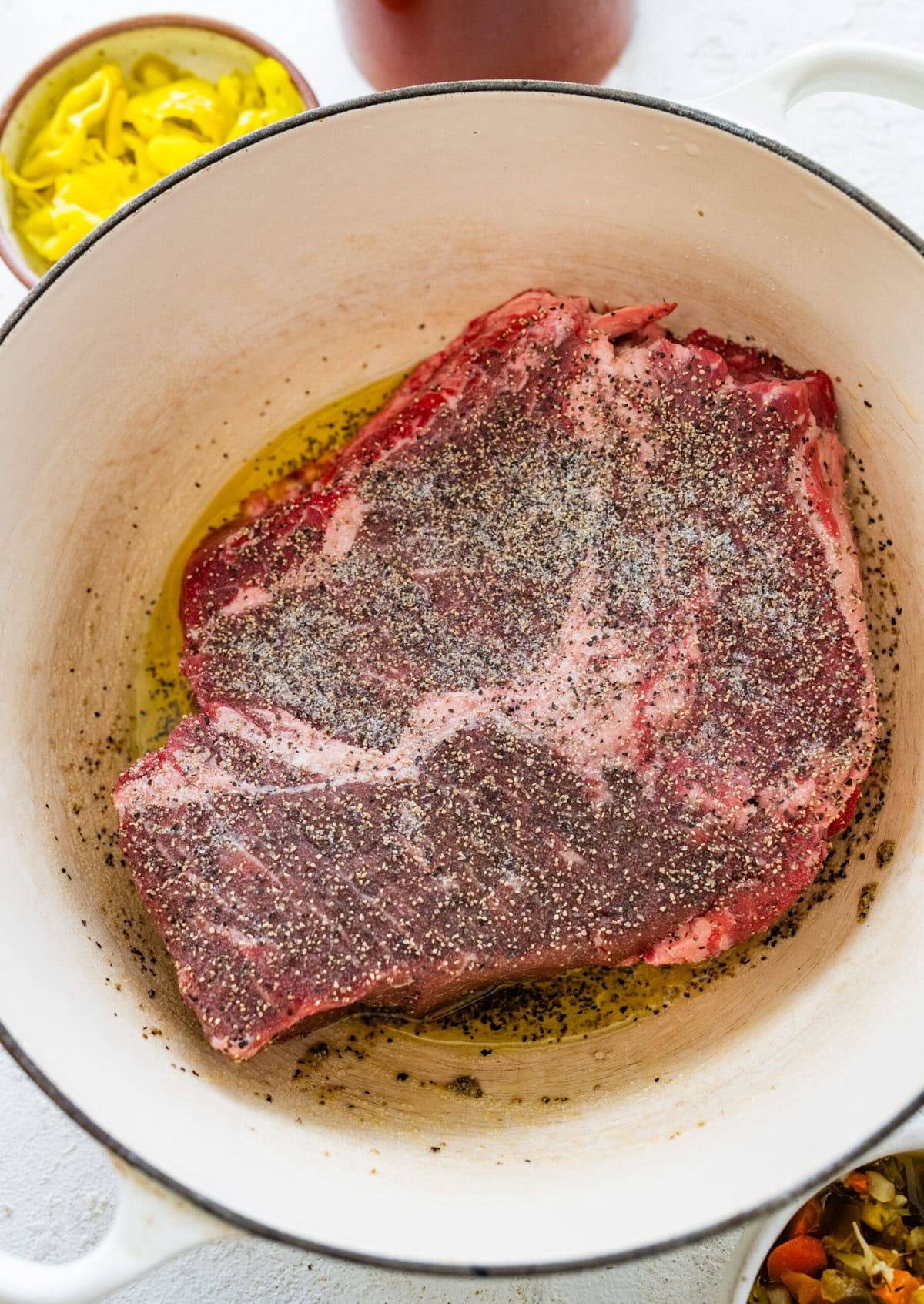 sear the meat in the dutch oven pot.