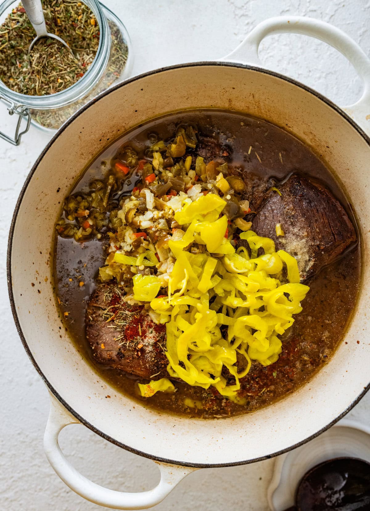 Add all the other ingredients in the pot for the Italian beef.