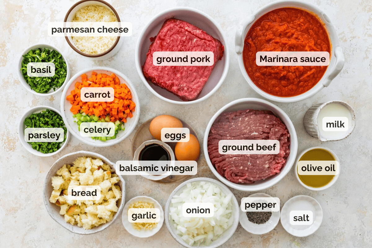 Recipe ingredients for Italian meatloaf recipe.