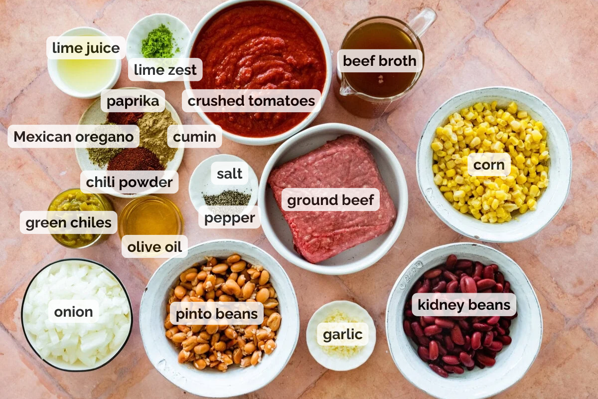 Recipe ingredients for taco soup recipe.