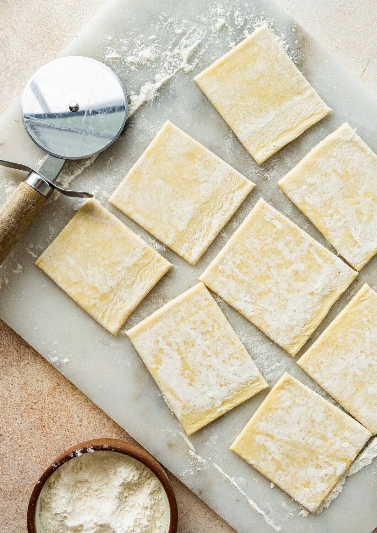 puff pastry cut into squares for the brie bite appetizers.