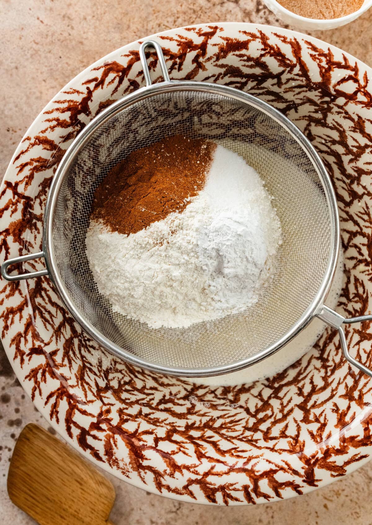 sift dry ingredients over the top of the wet ingredients.