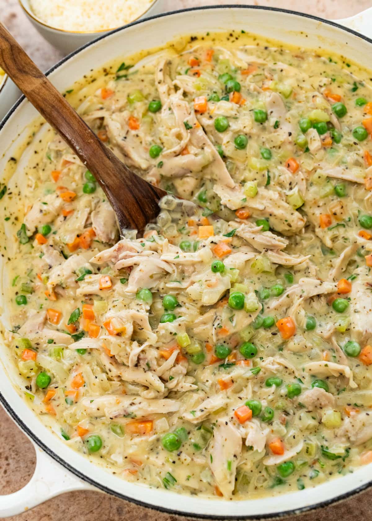 mix all the turkey shepards pie filling ingredients together with a wooden spoon.