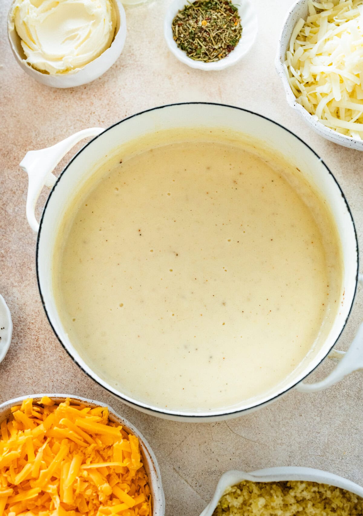bechamel cream sauce in a pan.