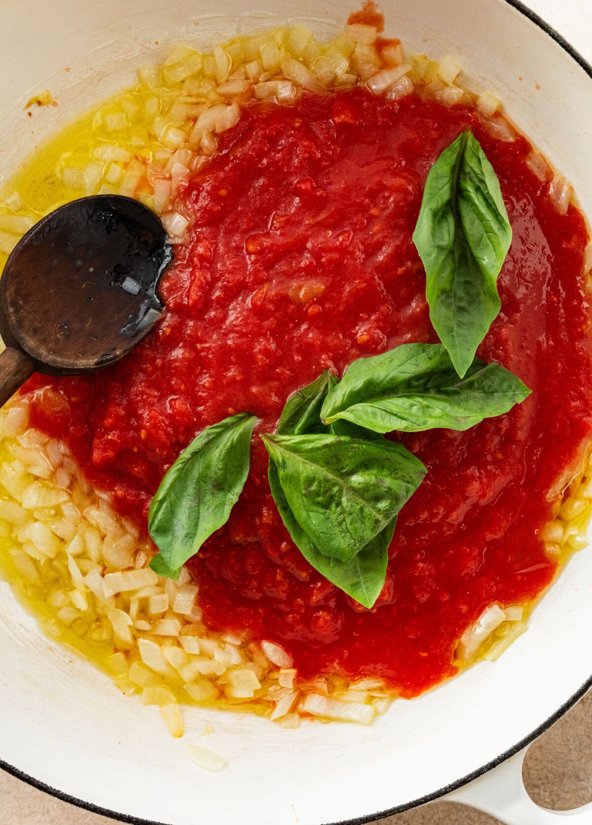 homemade tomato sauce cooking for Italian meatball subs.