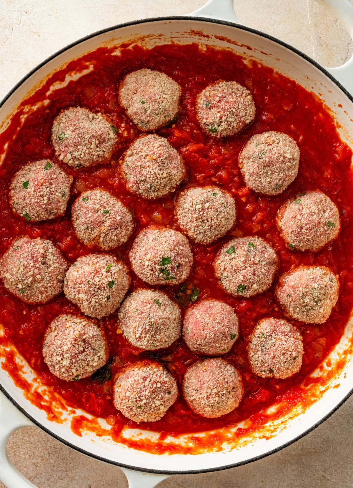 place meatballs directly in tomato sauce to cook.
