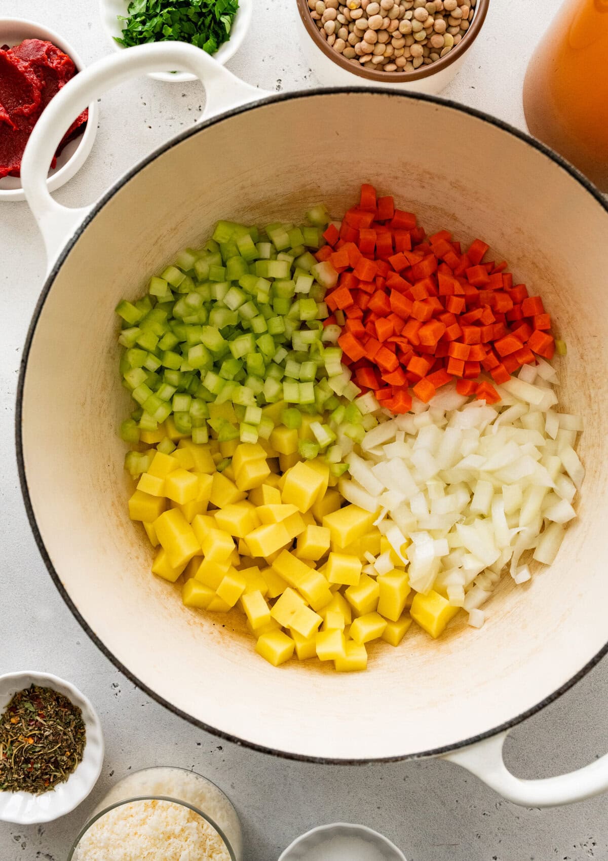 vegetables in a pot ready to cook.