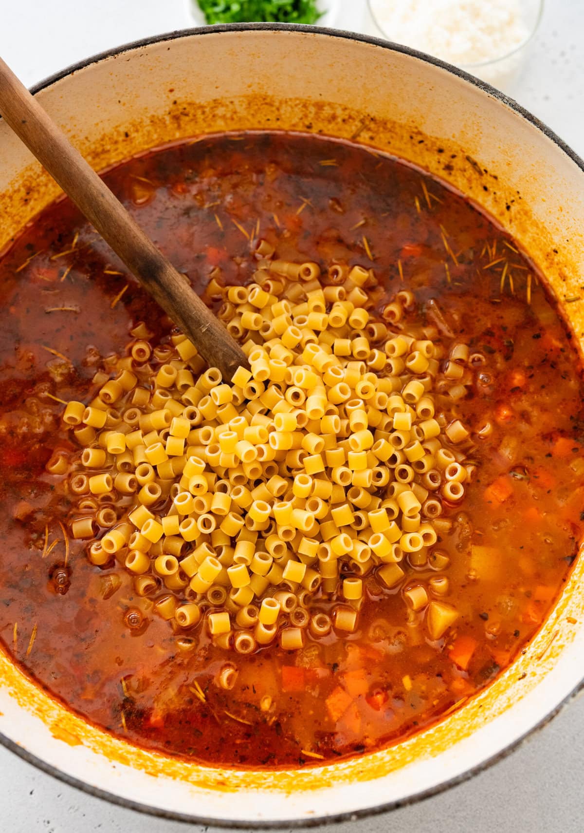 add pasta to the cooked lentils and veggies in pot.