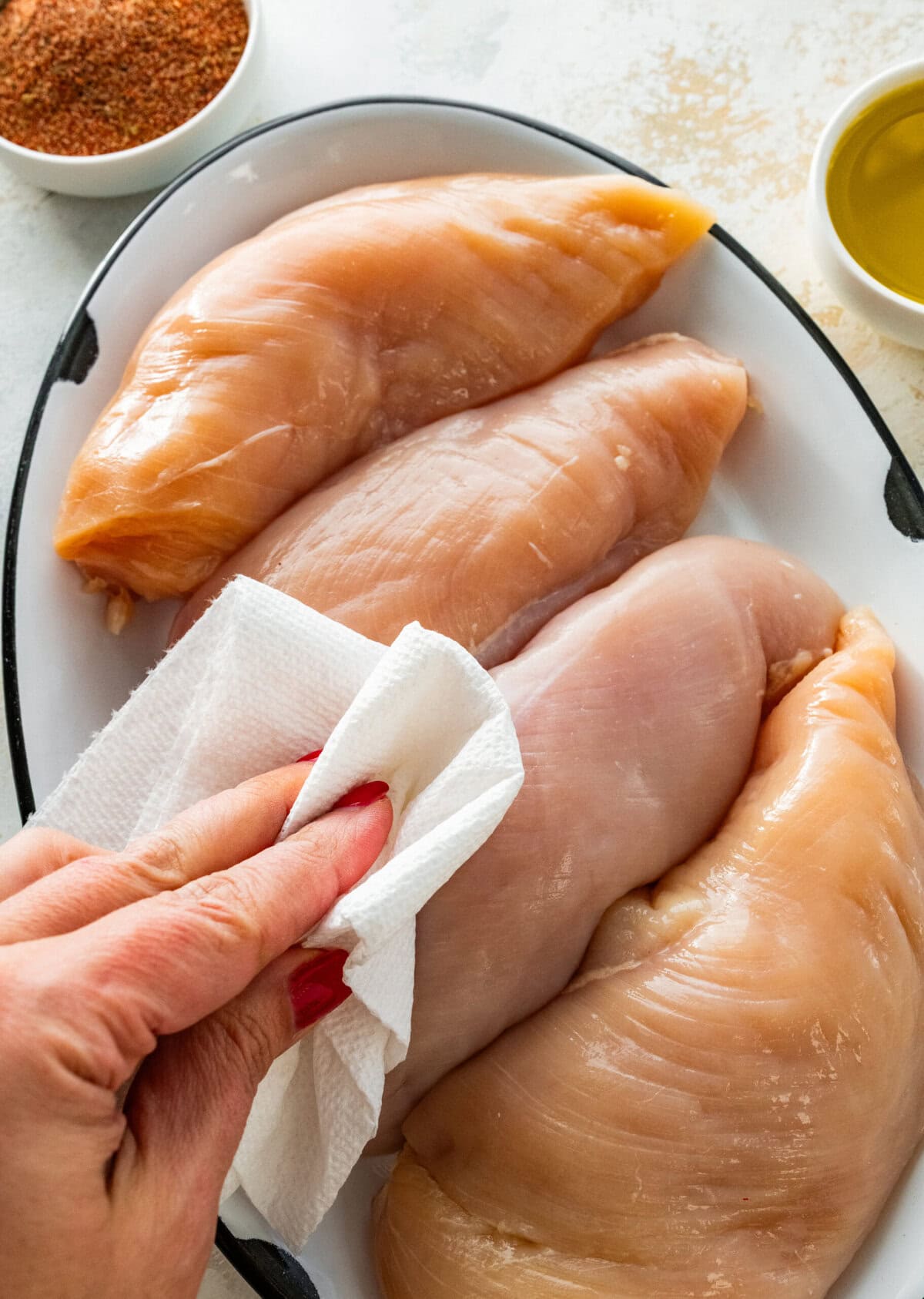 pat chicken breasts dry with a paper towel.