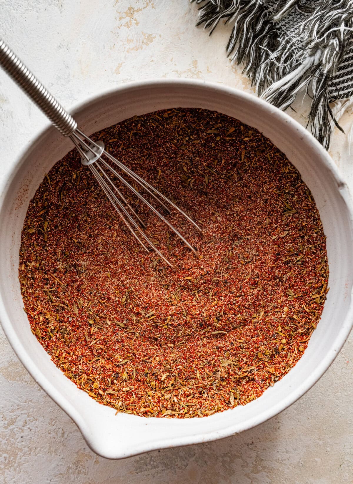 bowl with a whisk and the blackened seasoning mixed together until combined.