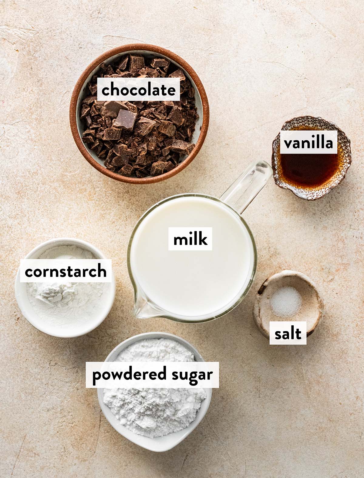 bowls of ingredients for Italian hot chocolate.