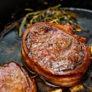 bacon wrapped filet mignon after perfectly cooked.