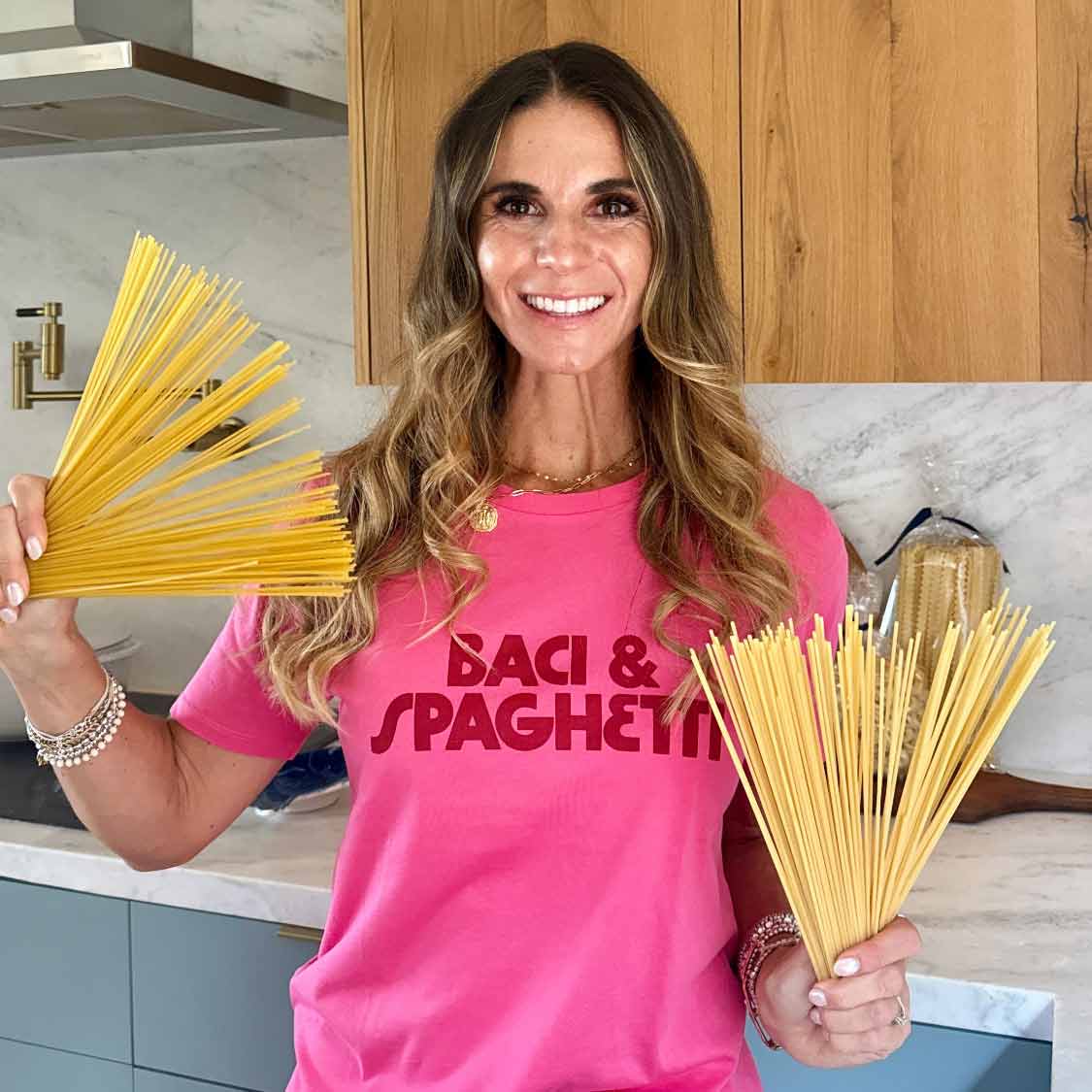 elena davis holding pasta.