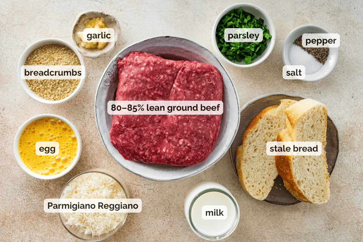 Recipe ingredients for Italian meatball subs recipe.