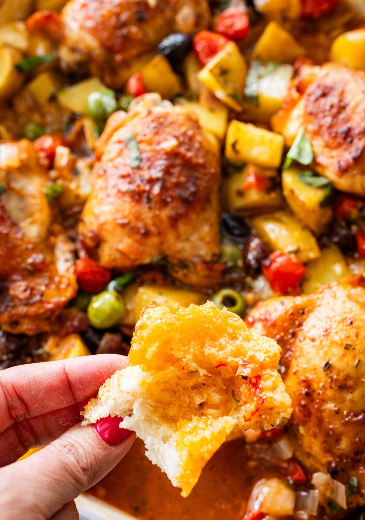 bread dipped in the super yummy sauce from the mediterranean chicken recipe.