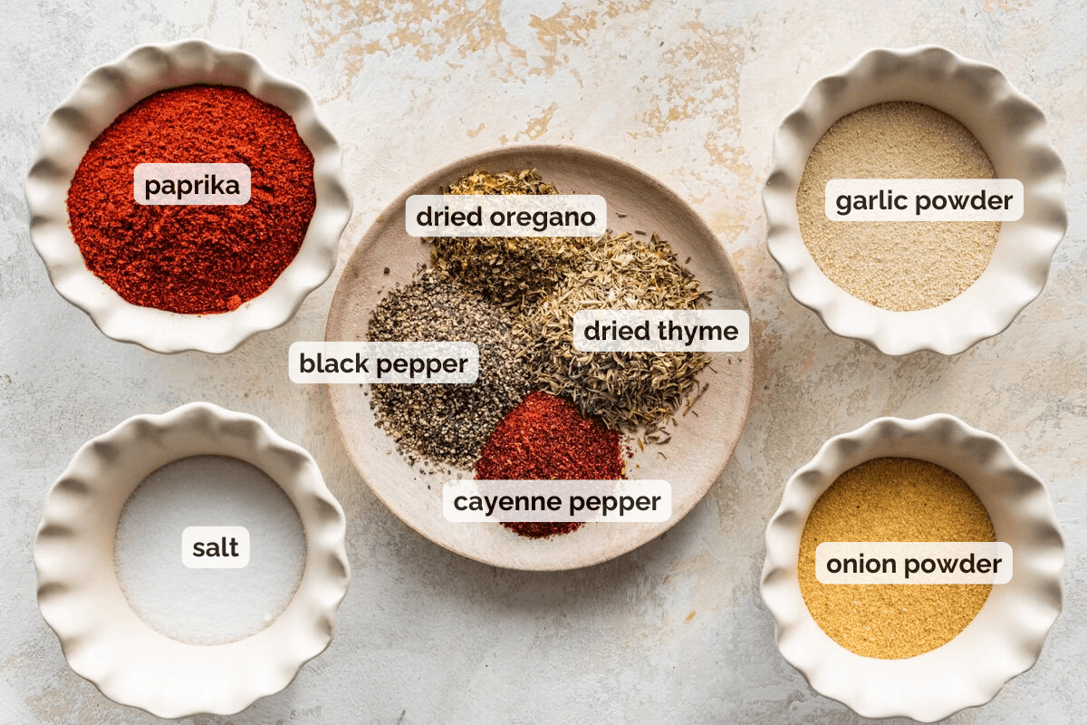 Recipe ingredients for blackened seasoning recipe.