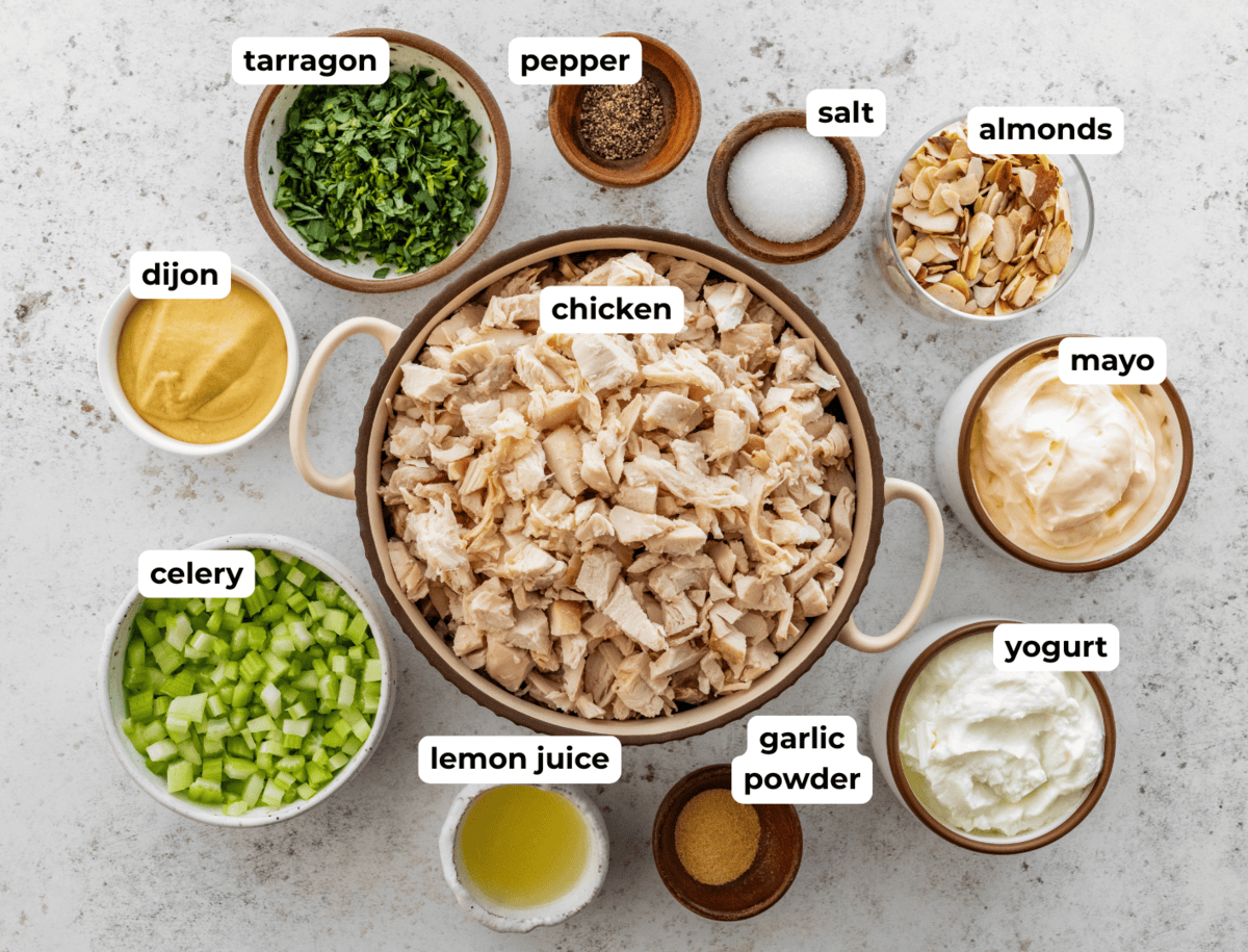 Ingredients to make tarragon chicken salad.