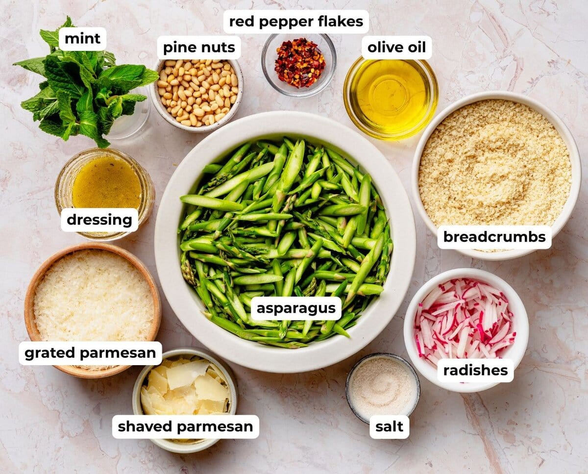 Ingredients to make asparagus salad.