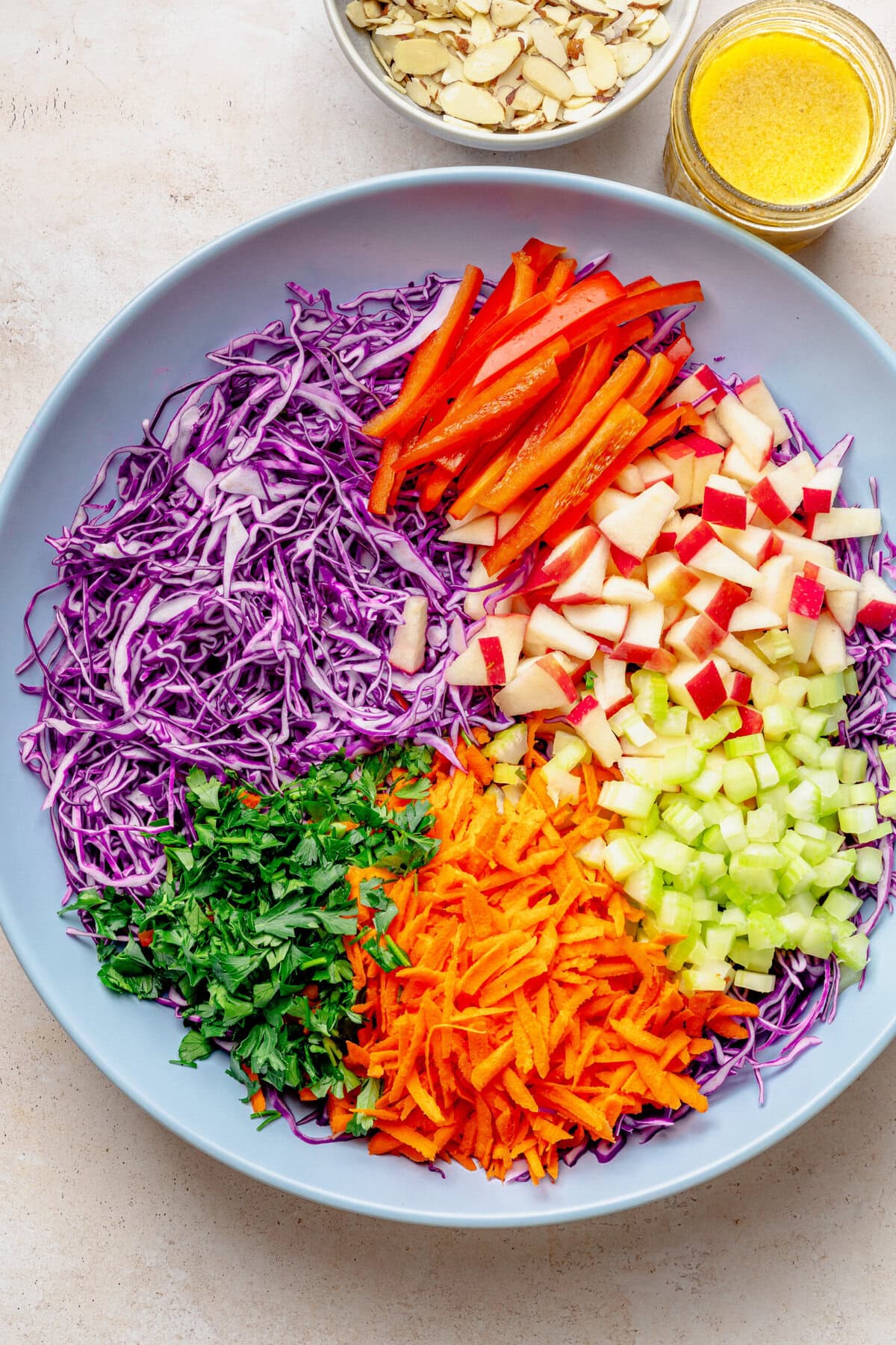 The ingredients for the salad in a bowl before combining.