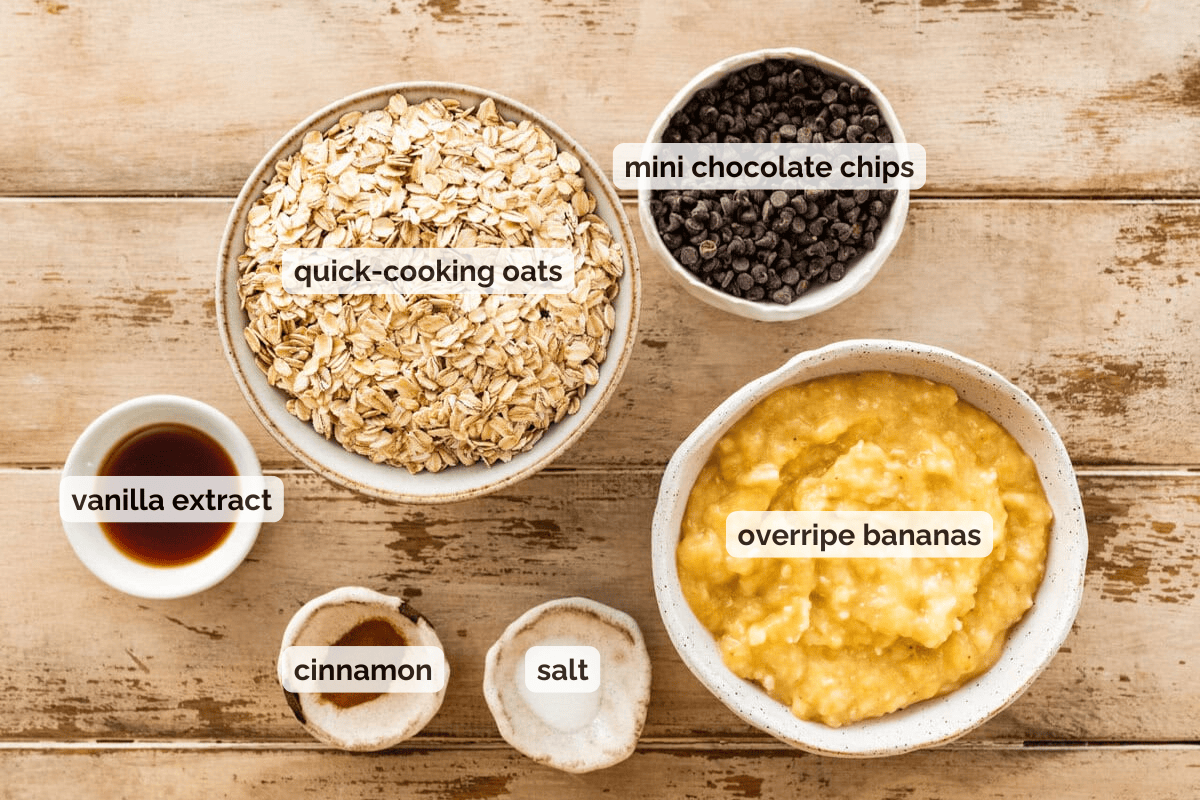 Recipe ingredients for banana oatmeal cookies recipe.