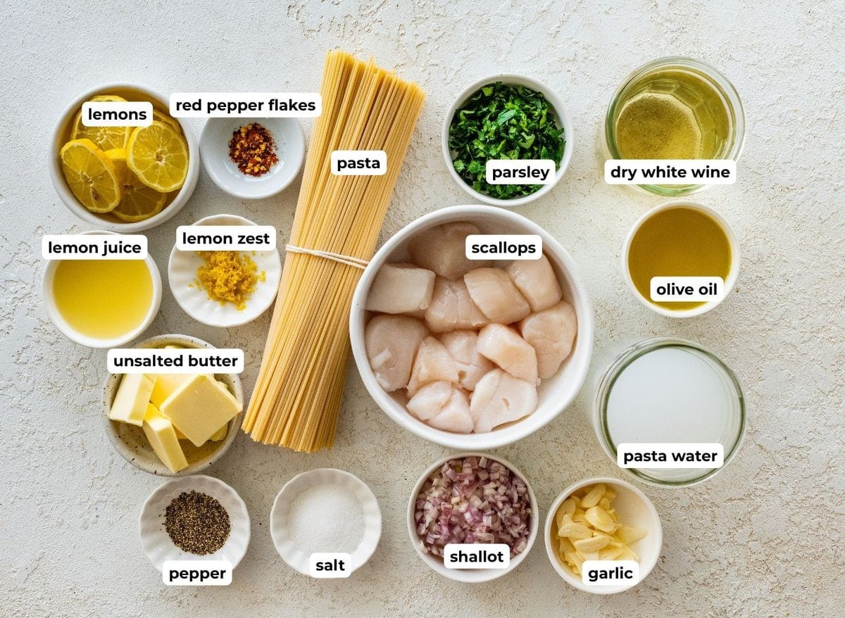 Ingredients to make scallop pasta.