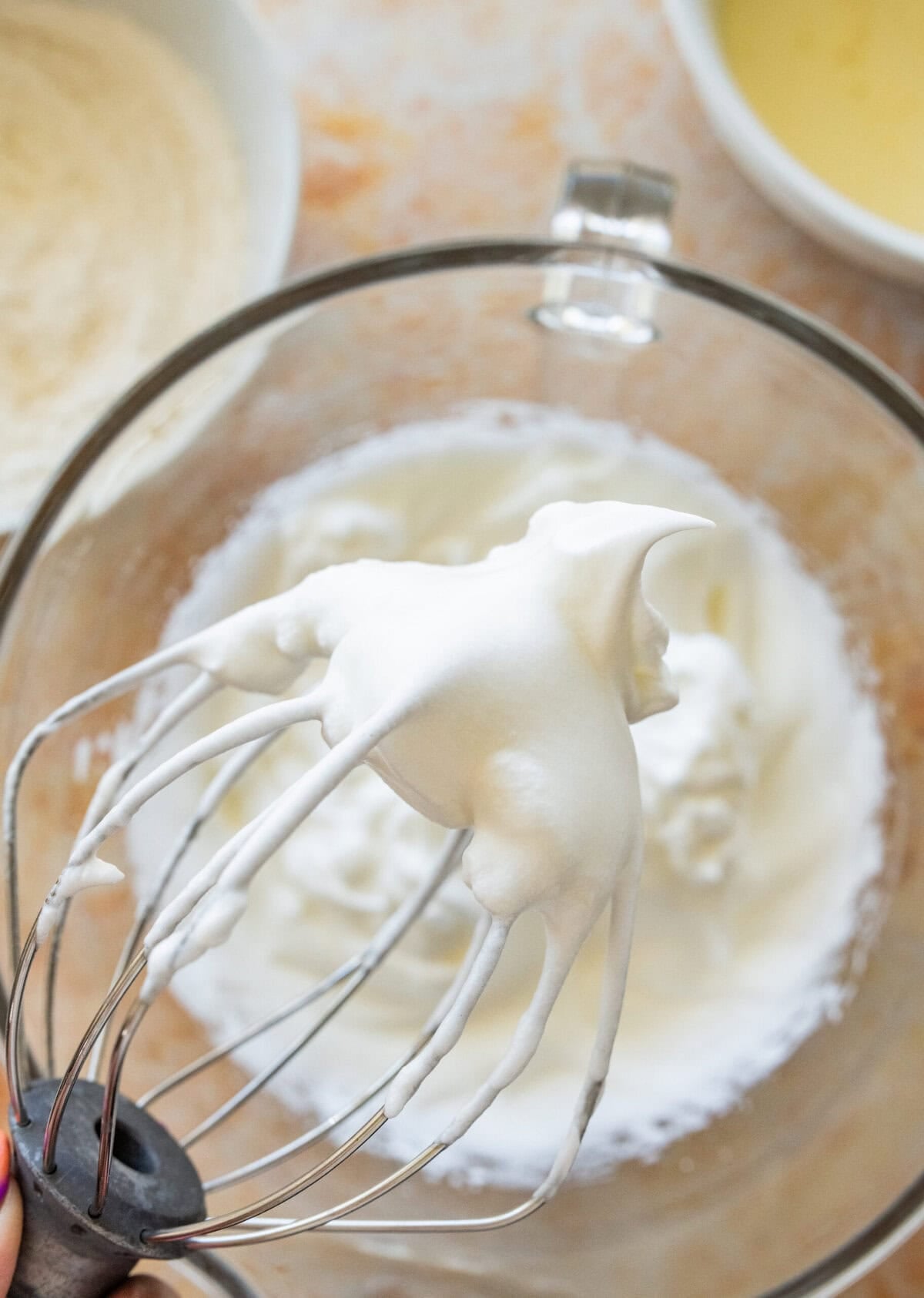 Egg whites beaten into peaks.