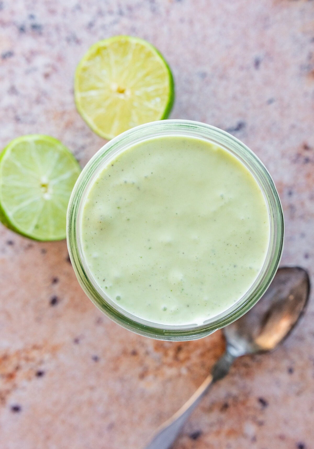 Cilantro lime ingredients in a blender after blending.