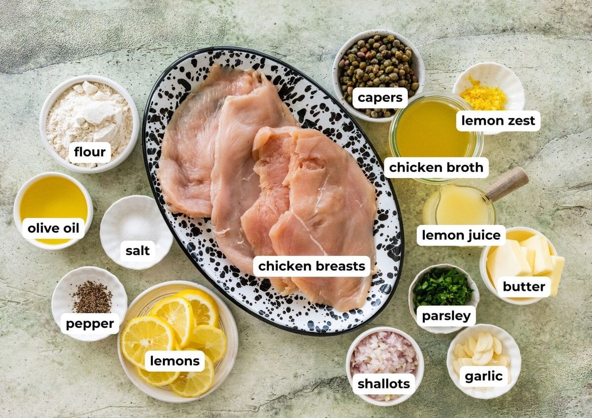 Ingredients to make lemon caper chicken. 