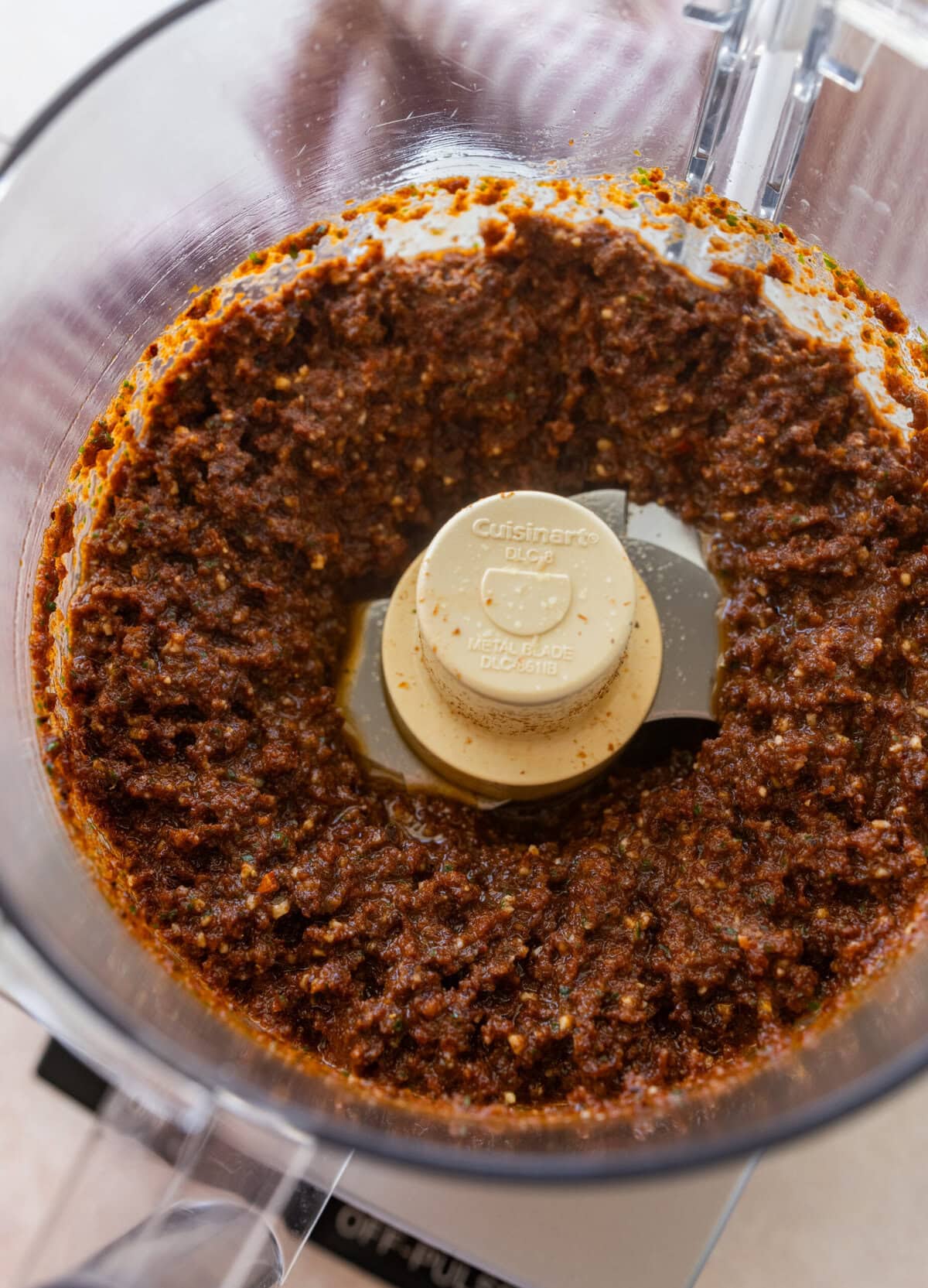 Final pesto in a food processor.