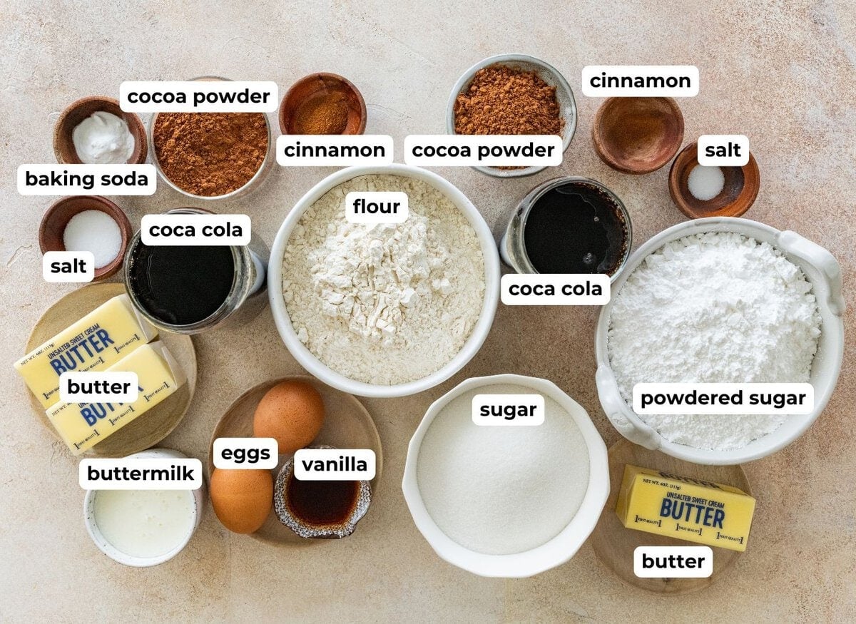 Ingredients to make coca cola cake.