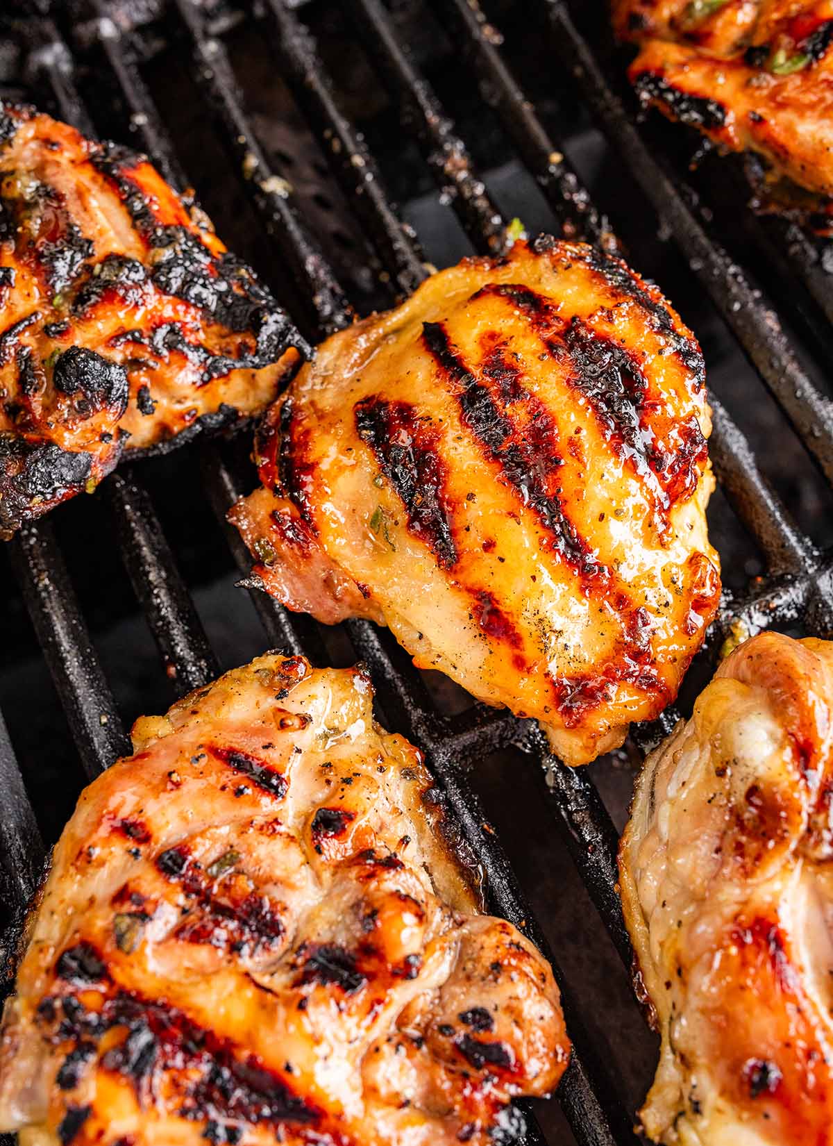 grilled chicken thighs with grill marks.