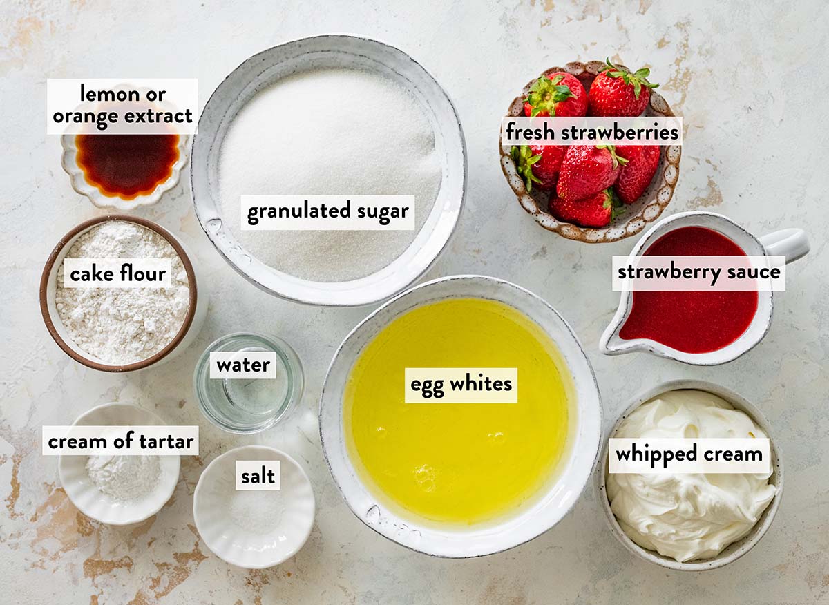 bowls of ingredients for angel food cake.