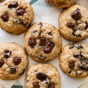 Banana bread cookies on a plate after baking.