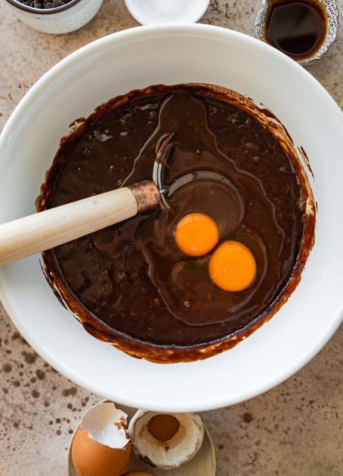 Eggs added to the batter.