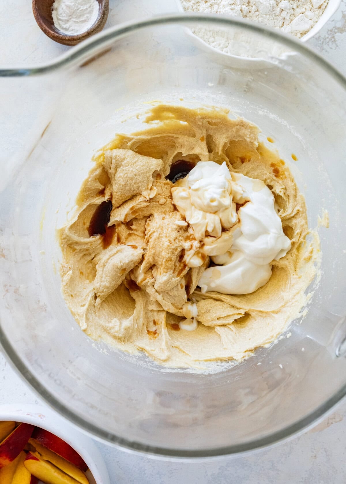 Greek yogurt and vanilla added to the batter.